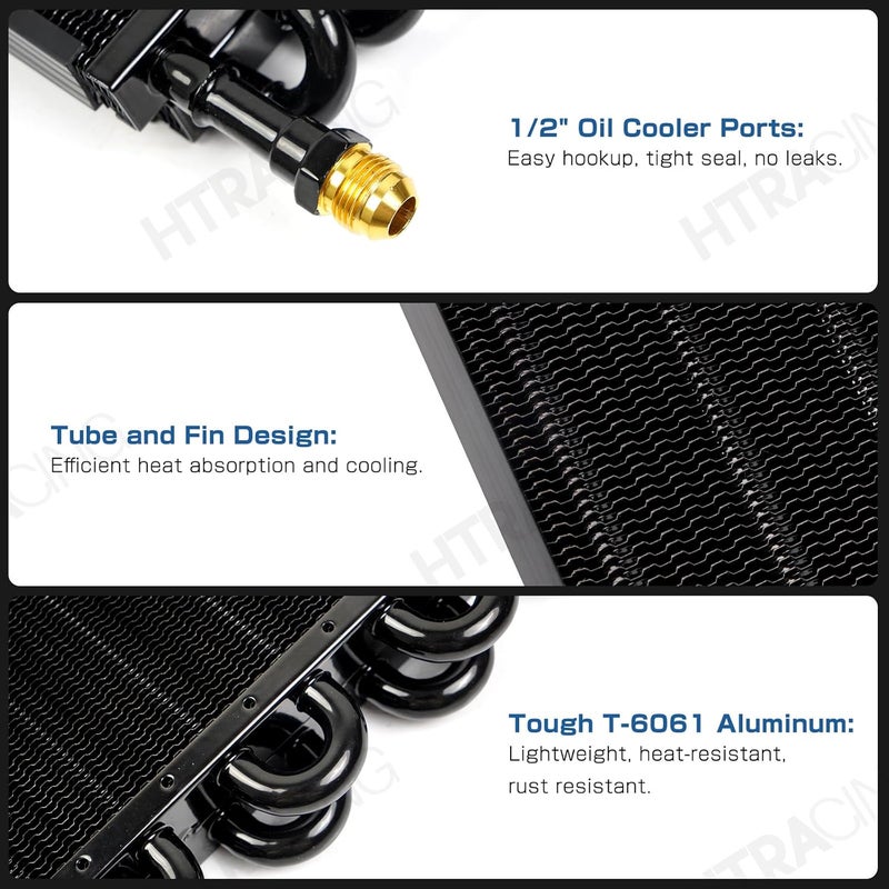 HTRACING 16 Row 8AN 1/2" Transmission Cooler Kit, Air-Compressor Aftercooler, Dual Pass Tube and Fin Universal - Image 3